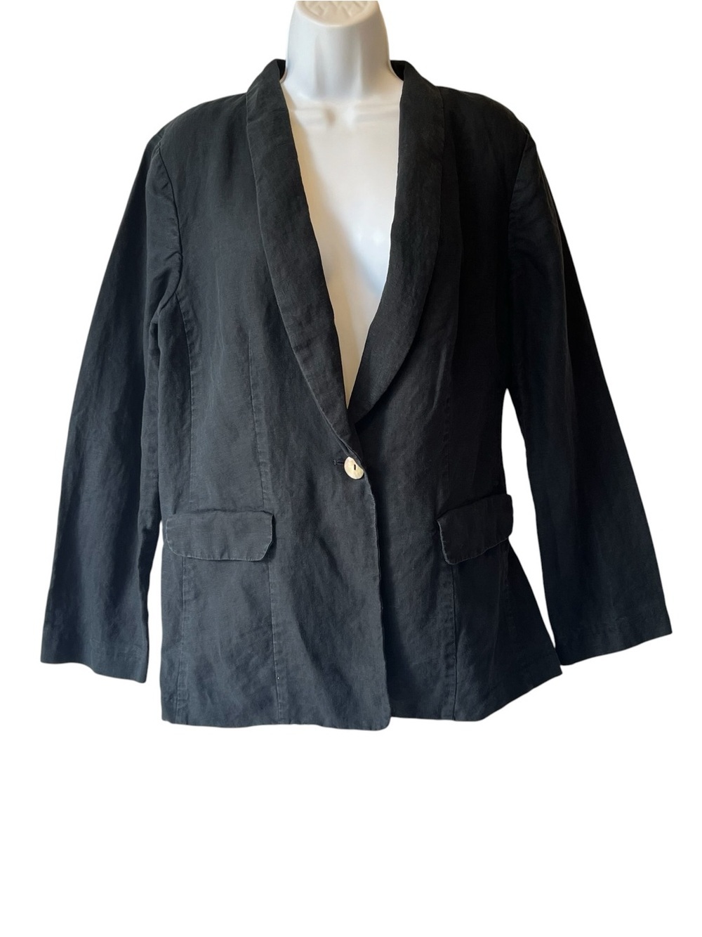 J Jill Linen blazer jacket M Single button Black Pockets Breathable Lightweight